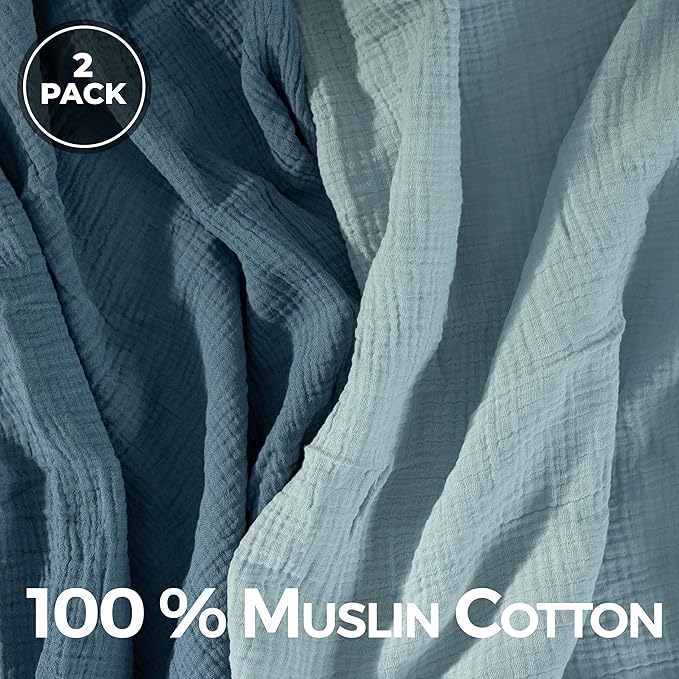 Dreamology Muslin Blankets for Newborn,2 Pack,Muslin Cotton Blankets for Boys,Girls,100% Cotton,Soft and Breathable Baby Receiving Blankets Baby Boy,Girl, 44x44 Swaddle Blanket | Blue and Light Blue
