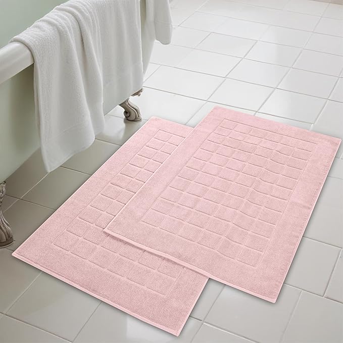Superior 100% Cotton Bathmat Set, Bath Mats, Bathroom Decor, Shower, Bathtub Essentials, Home Accessories, Small Washable Rug, No Backing, Heavyweight, Nora Collection, Set of 2, 22" x 35", Tea Rose