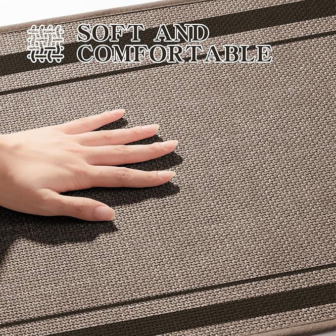 chakme 2 Piece Bathroom Rug Set, Ultra Thin Bath Mat,Absorbent, Non Slip, Machine Washable, Dark Beige, 17"x24"+Toilet Mat