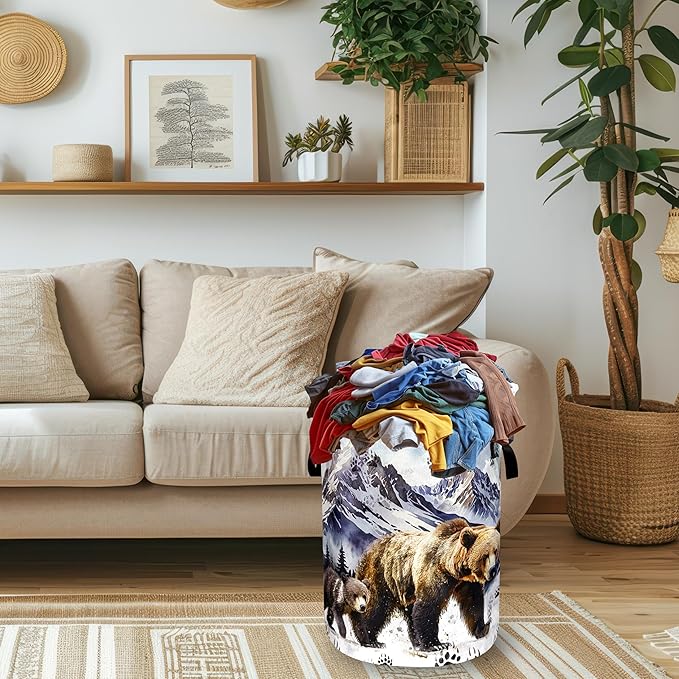 Bear Laundry Hamper Oxford Cloth Funny Bears Paw Forest Animal Laundry Basket With Handle Portable Clothes Storage Basket Foldable Laundry Bag 18.9"x16.5" For Laundry Room/Bedroom/Bathrooms