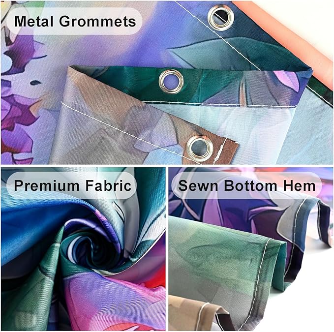 mutakin Wildflower Shower Curtain Colorful Flower Butterfly Shower Curtains for Bathroom Waterproof Fabric Bath Curtain Decor with Hooks