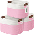 ECDYQXVU Cotton Rope Basket, Storage Baskets with Handle, 15x10x9 Inch Woven Basket for Shelves, Laundry, Towels, Clothes, Books (White/Pink 3Pack)