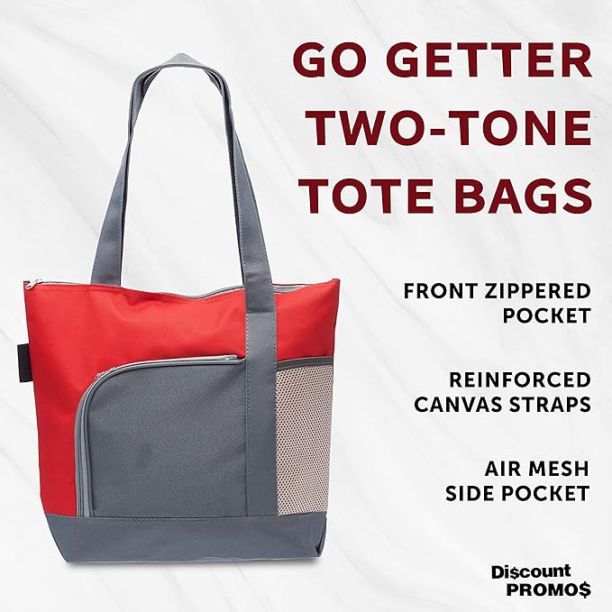 DISCOUNT PROMOS Go Getter Sport Tote Beach Bags Set of 6, Bulk Pack - Reusable, Great for Shopping, Beach, Picnic, Other Outdoor Adventure - Red