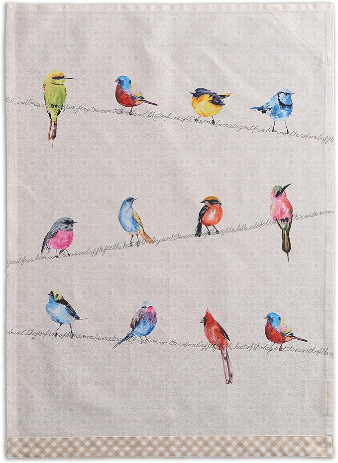 Maison d' Hermine Birdies on Wire Bundle Set 100% Cotton Set of 2 Kitchen Towels (20 Inch by 27.5 Inch) Oven Mitt (7.5 Inch by 13 Inch) and Set of 2 Pot Holders (8 Inch by 8 Inch)
