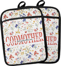 Godmother Gifts Floral Pot Holders, Mother's Day Birthday Gifts for Godmother from Grandkids Grandsons Granddaughters Canvas Pot Holders for Women,Potholders for Kitchens