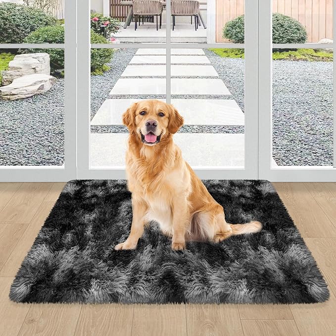 2x3 ft Shaggy Small Black Rug, Tie Dye Soft Fluffy Carpet Bedside Fuzzy Area Rug Non-Slip Bottom for Nursery Kids Bedroom Door Indoor Dog Mat Living Room Home Decor Aesthetic