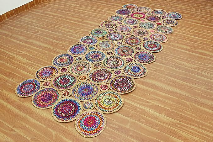 Scalloped Natural Chindi Cotton and Jute Rug, Hand Woven Runner Area Rug, 2.6x8 Ft Beige & Multicolor Braided Kilim Rugs for Living Room, Kitchen, Entryway, Farmhouse