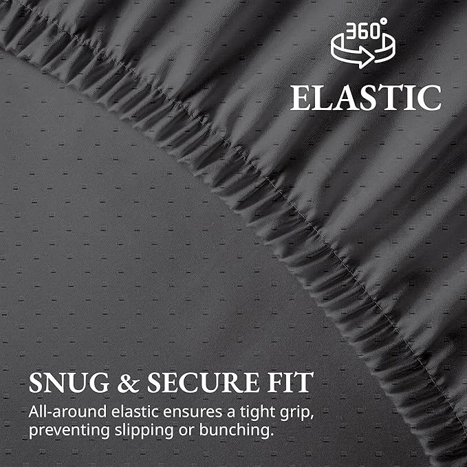 Lane Linen 100% Egyptian Cotton Twin XL Size Fitted Sheet Only (39"x81" + 15") - Elegant Sateen Weave, Ultra Soft, Breathable, Highly Durable, Deep Pockets Upto 17" - Swiss Dot Charcoal