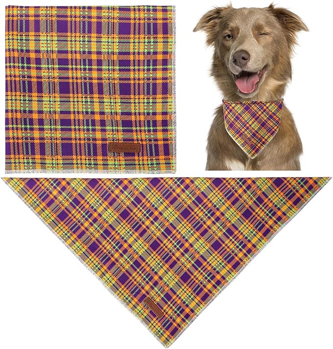 UP URARA PUP Halloween Pumpkin Dog Bandana, Thanksgiving Triangle Bid Scarf, Cotton Pet Kerchief for Girl Boy Dogs or Cats, Colorful Plaid Puppy Bandana for Small Medium Dog Fancy