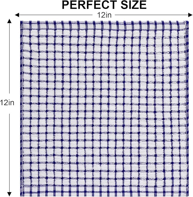 Kitinjoy Cotton 24 Pack Terry Kitchen Dish Cloths, 12 x 12 Inches Super Soft and Absorbent Dish Rags, Quick Drying Dish Towels for Washing Dishes, Blue