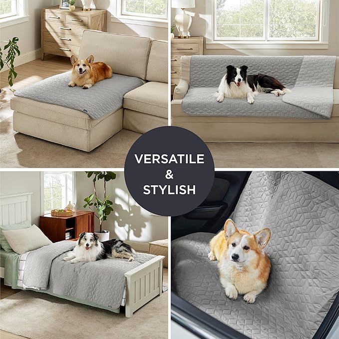 Bedsure 100% Waterproof Couch Cover for Dogs Washable - Non Slip Waterproof Dog Blanket for Couch Sofa, Lightweight Furniture Protector Durable for Pet Cat Puppy with Non-Slip Bottom, Grey, 40x50IN