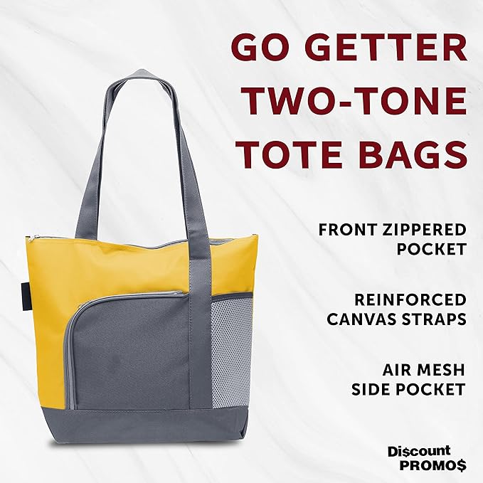 DISCOUNT PROMOS Go Getter Sport Tote Beach Bags Set of 6, Bulk Pack - Reusable, Great for Shopping, Beach, Picnic, Other Outdoor Adventure - Yellow