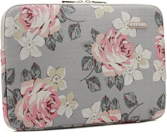 kayond Water-Resistant Canvas 13.3 Inch Laptop Sleeve-White Rose