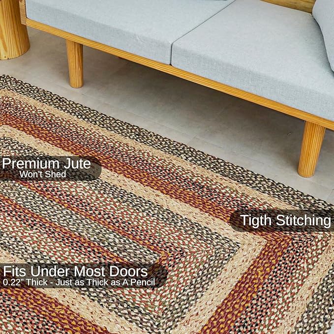 Traditional Jute Braided Rug, Rustic Country Décor for Kitchen, Living Room, Dining Room, Bedroom, Harvest, 5'X7'