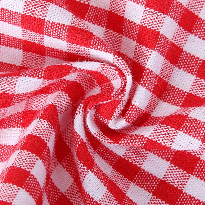 Vintage Gingham Kitchen Aprons Chef Bib Canvas Aprons Christmas Holiday Home Decorative 100% Pure Cotton Aprons in Large Size with Pockets Adjustable Neck Strap Long Ties Aprons(Red)