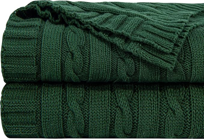 NTBAY 100% Pure Cotton Oversize (60x80) Cable Knit Throw Blanket, Super Soft Warm Knitted Throw Blanket for Bed, Sofa, Chair, Couch - Extra Cozy, Machine Washable, Comfortable Home Decor, Dark Green