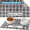 Drymate Personalized Pet Bowl Placemat, Custom Dog & Cat Food Feeding Mat - Absorbent Fabric, Waterproof Backing - Machine Washable/Durable (USA Made) (16" x 28") (Black Paw Plaid)