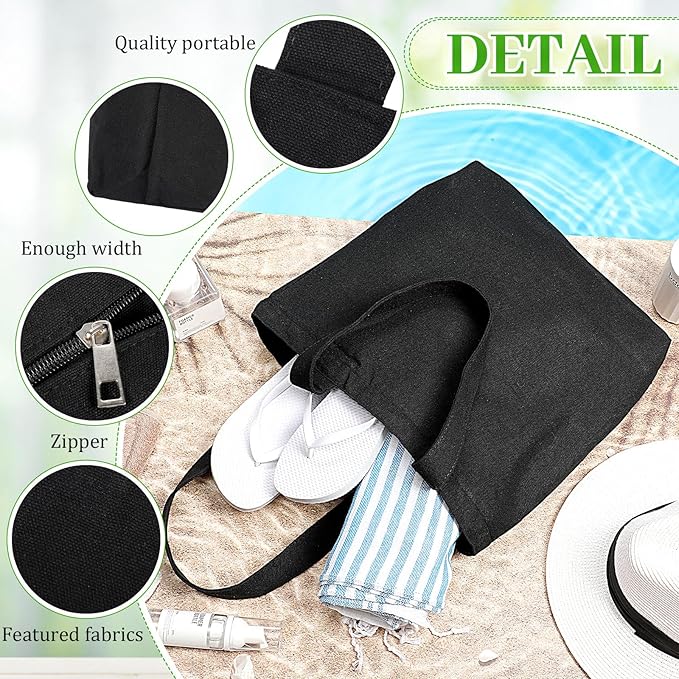 Silkfly 30 Pcs Canvas Tote Bags Bulk 16.5x13.4'' Blank Cotton Canvas Bag with Zipper Handles Reusable Plain Grocery Makeup Handbag for DIY(Black)