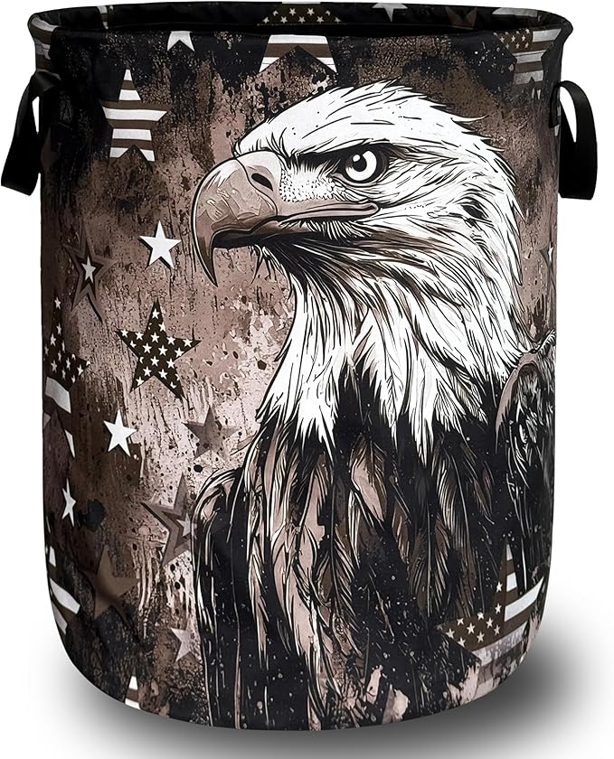 Vintage American Flag Eagle Laundry Basket Oxford Cloth Patriotic Funny Laundry Hamper With Handle Portable Clothes Storage Basket Foldable Laundry Bag 18.9"x16.5" For Laundry Room/Bedroom/Bathrooms