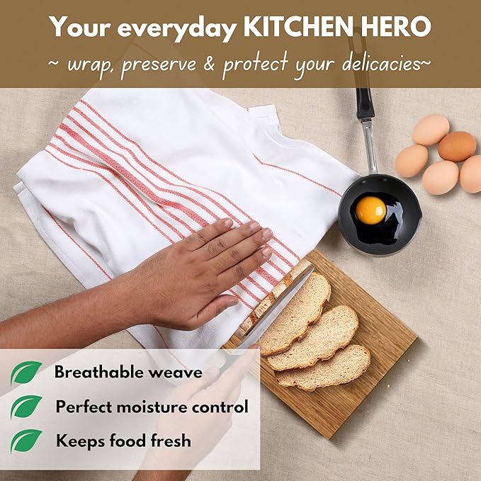 Native Fab 100% Cotton Red Kitchen Dish Towels Set of 4 Scandia Stripe 16"x26" - Herringbone Tea Towels, Dish Cloths for Drying Dishes, Absorbent Towels Set with Hanging Loop - Red White