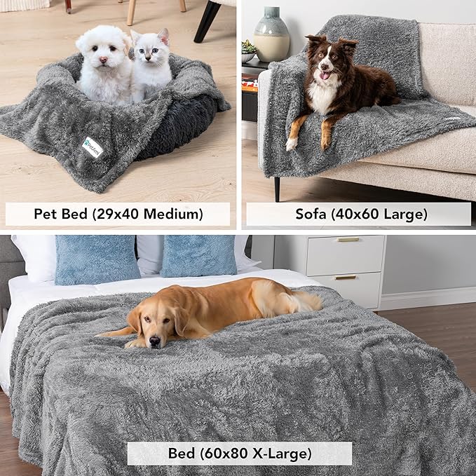 PetAmi Dog Blanket for Small Dogs Grey, Fluffy Soft Puppy Blanket, Sherpa Fleece Cat Blanket for Kitten Doggie, Calming Pet Blanket Throw for Couch Sofa Bed Washable, Small 24x32