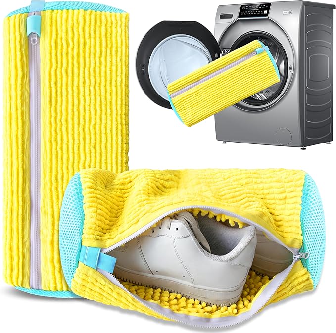 Xinambyh 2Pcs Reusable Shoe Washing Machine Bag for Washer and Dryer:Free Up Hands, Prevent Deformation,shoe bag with Zipper Protection Design, Use for all Shoes,Sports Shoes(Yellow)
