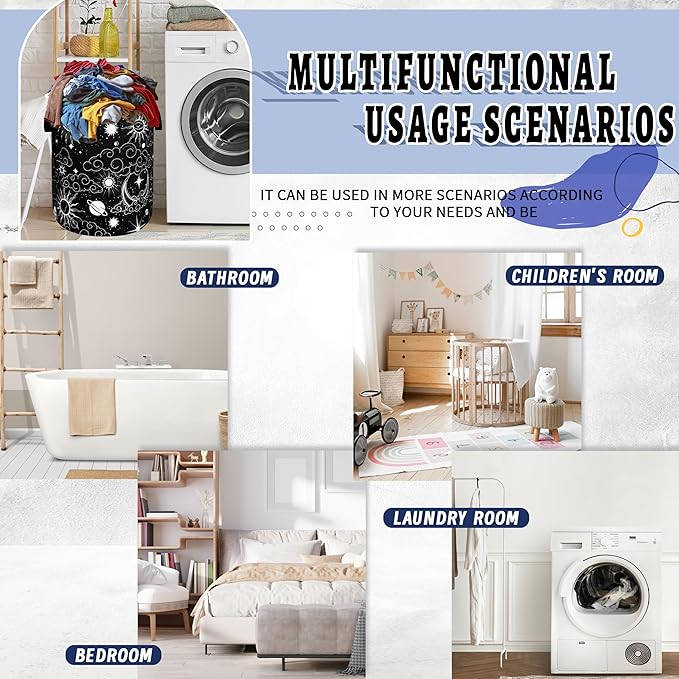 Beautiful Clouds Sun Stars Laundry Basket Oxford Cloth Moon Laundry Hamper With Handle Portable Clothes Storage Basket Foldable Funny Laundry Bag 18.9"x16.5" For Laundry Room/Bedroom/Bathrooms