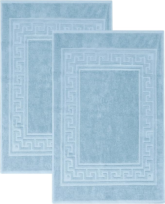 Superior Heavyweight Cotton Bath Mats, Bath Rugs For Bathroom Accessories, Washable Rug For Shower, Toilet, Modern Decor, No Backing, Luxury Hotel And Spa Quality, Set of 2, 22" x 35", Light Blue