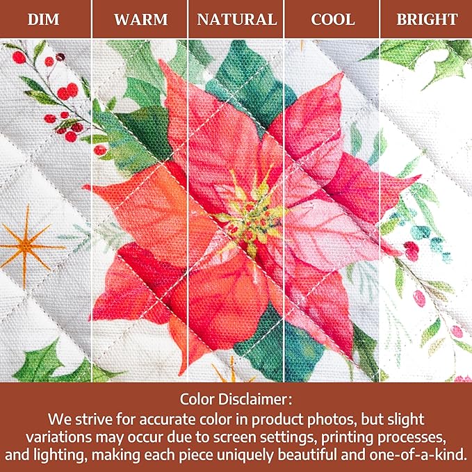 Maison d' Hermine Pot Holders Set 100% Cotton Heat Resistant Potholders 8" x 8" Hot Pads with Loop for Thanksgiving Christmas Decorations Baking Handling Hot Pans (Pack of 2, Poinsettia Christmas)