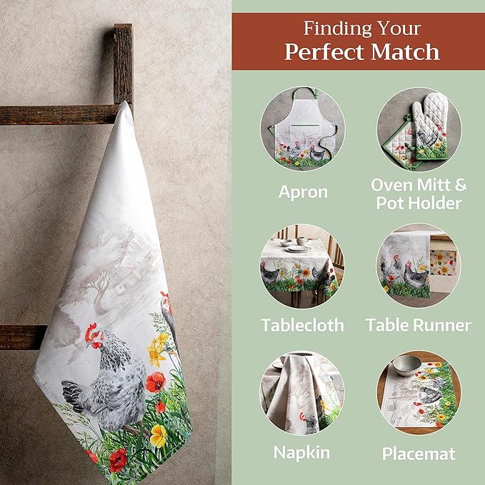 Maison d' Hermine Kitchen Towels Set of 3 100% Cotton 27.50" x 20" Reusable Cloth Tea Dish Towels Absorbent with Hanging Loop for Kitchen, Home, Dining, Cocktail Parties Spring/Summer (Basse Cour)