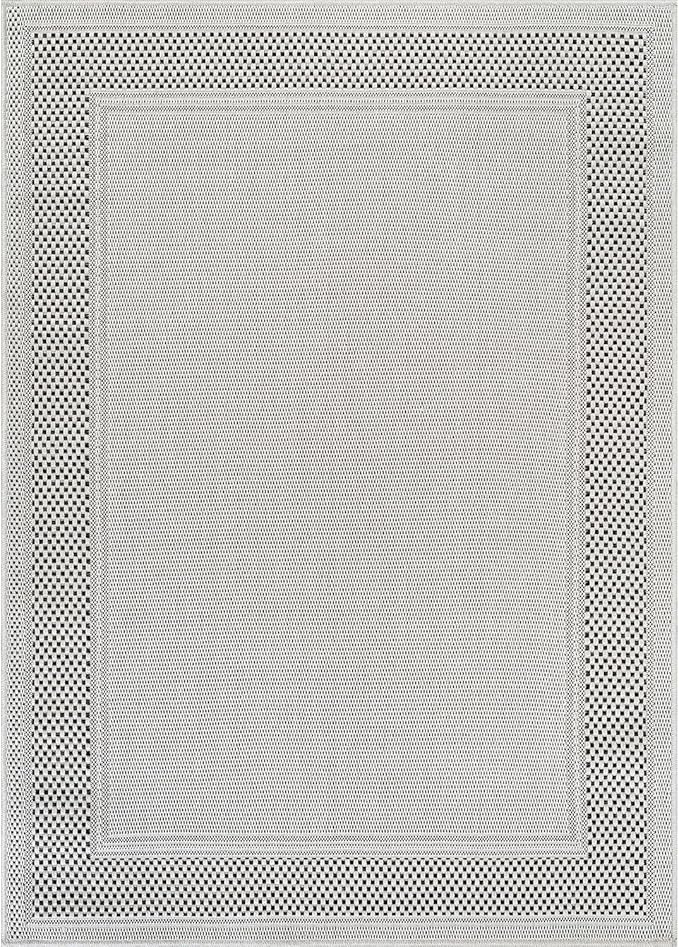 CAMILSON Easy Jute Rug 8x10, Indoor Outdoor Off-White Color Fiber Area Rugs for Entry, Living Room and Bedroom Rug, Bordered Boho Woven Design, Easy-Cleaning, Washable Outside Carpet (8 x 10)