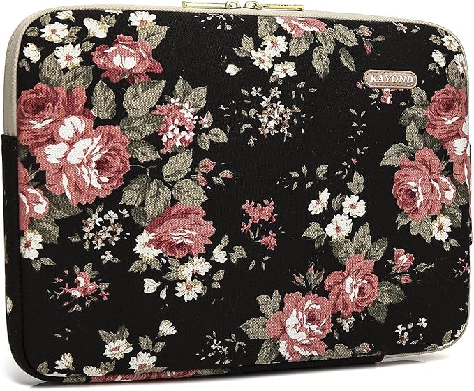 kayond Water-Resistant Canvas 14.1 Inch Laptop Sleeve-Black C Rose