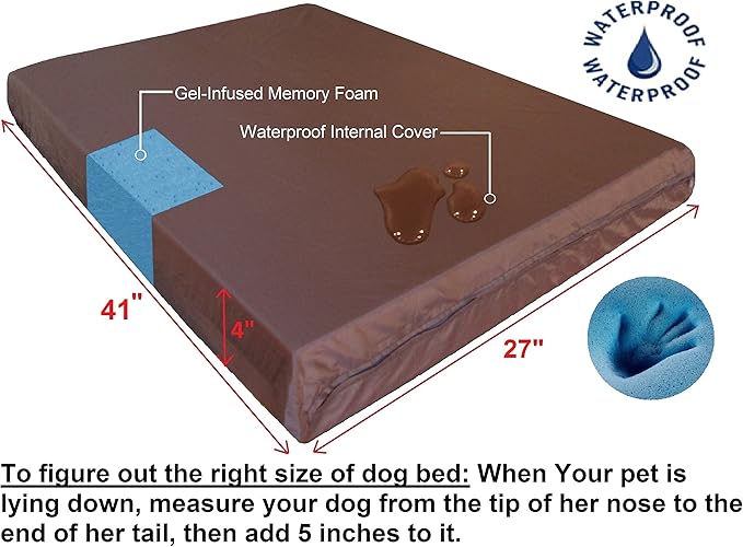 Dogbed4less Orthopedic Pet Bed with Memory Foam for Dogs, Waterproof Liner with Durable Nylon Blue and Bonus Miscrosuede Antislip External Covers (Ballistic in Navy, Large, 41" Length X 27" Width)