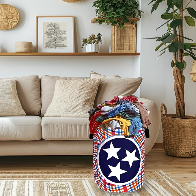 Tennessee State Flag Laundry Basket Oxford Cloth Flag Laundry Hamper With Handle Portable Clothes Storage Basket Foldable Funny Laundry Bag 18.9"x16.5" For Laundry Room/Bedroom/Bathrooms