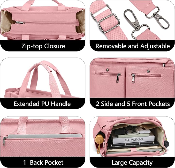 Women's Large Canvas Tote Bag Set (2PCs) - Ideal for Laptop, Hobo, Crossbody, Handbag, Travel, Gym & Work