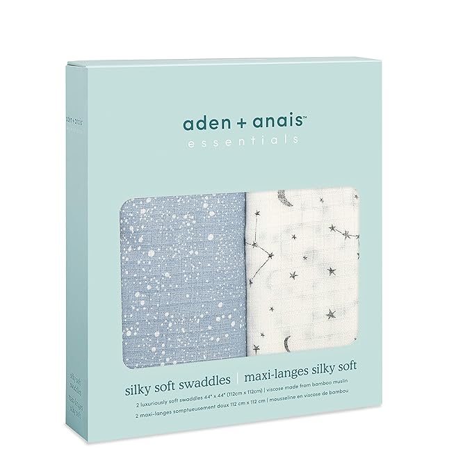 aden + anais Essentials Silky Soft Swaddle Baby Blanket, 100% Bamboo Viscose Muslin Blankets for Girls & Boys, Baby Receiving Swaddles, Ideal Newborn & Infant Swaddling Set, 2 Pack, Cosmic Galaxy