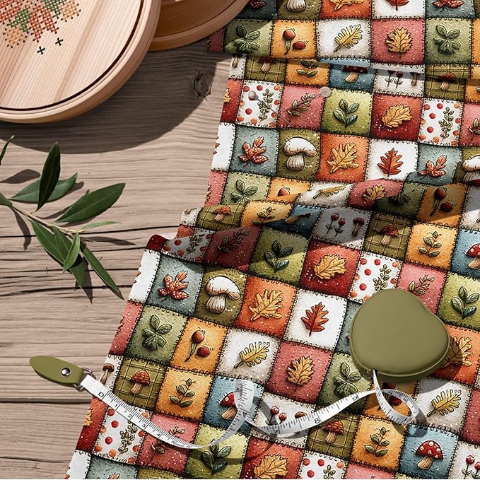 Autumn Forest Patchwork Cotton Fabric – Premium Turkish Printed Cotton 140 GSM, Pre-Cut 61 x 36.6 Inches, Fall Quilting & Sewing Fabric for Crafts, Home Decor & DIY Projects