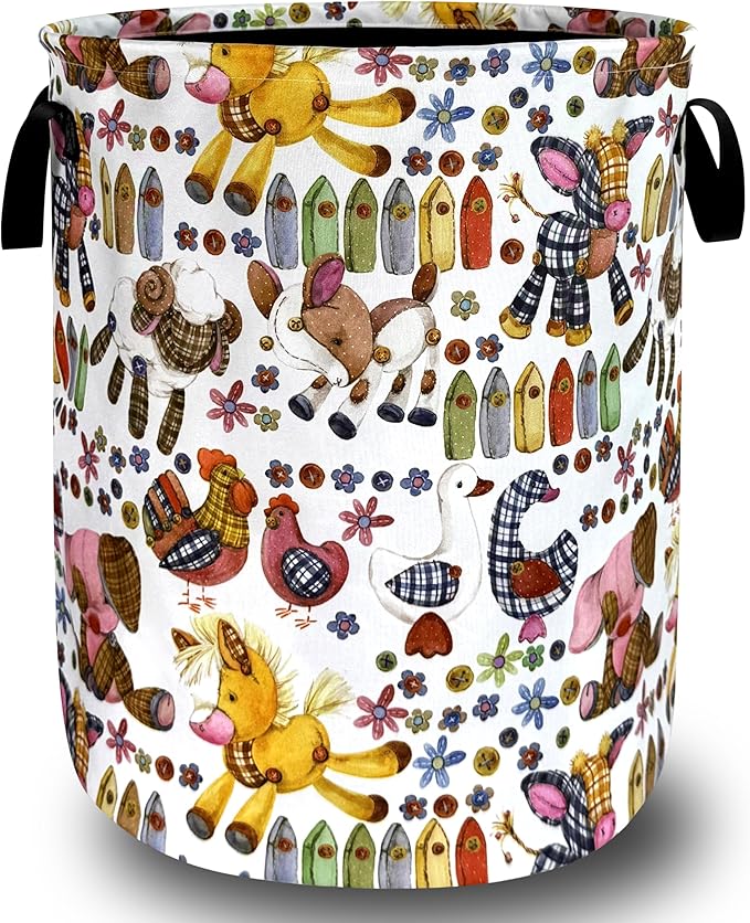 Cute Animal Doll Laundry Basket Oxford Cloth Cartoon Pattern Laundry Hamper With Handle Portable Clothes Storage Basket Foldable Funny Laundry Bag 18.9"x16.5" For Laundry Room/Bedroom/Bathrooms