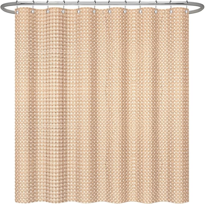 ggaimwf 72x84 Inch Solid Color Shower Curtain for Bathroom Waffle Bath Water Resistant Fabric Curtains Peach Modern Thick Shower Stall Curtain with Metal Hooks