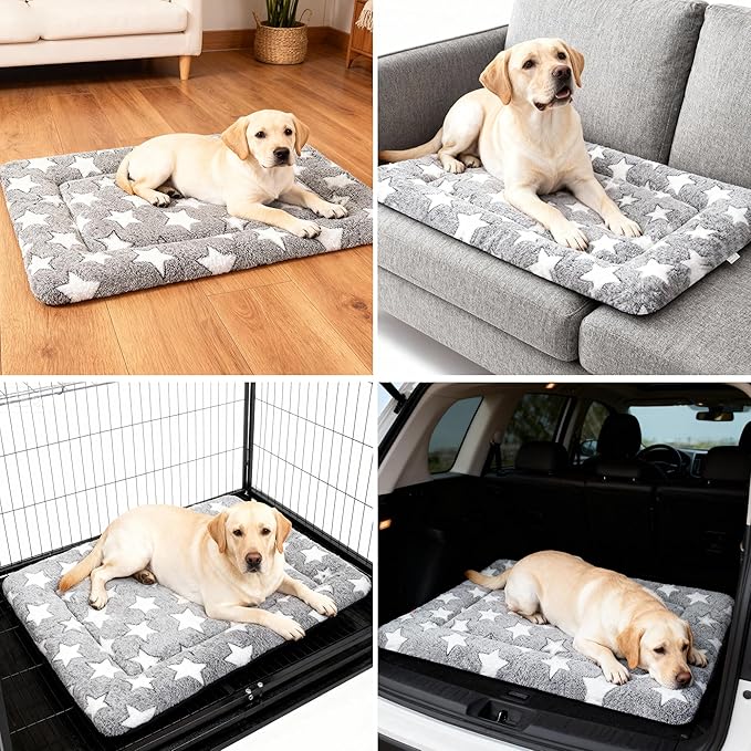 Fogkiss Dog Bed Mat, Reversible Crate Pad & Durable Dog Bed - Machine Washable Kennel Mat with Ultra Soft for Medium Dogs (Cool/Warm), 30" x 20", Grey&Star
