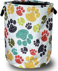 Colorful Dog Paw Laundry Basket With Handles Oxford Cloth Tote Bag Animal Laundry Hamper 18.9" x 16.5" Foldable Clothes Storage Bucket Toy Organizer For Bathroom/Laundry/Bedroom