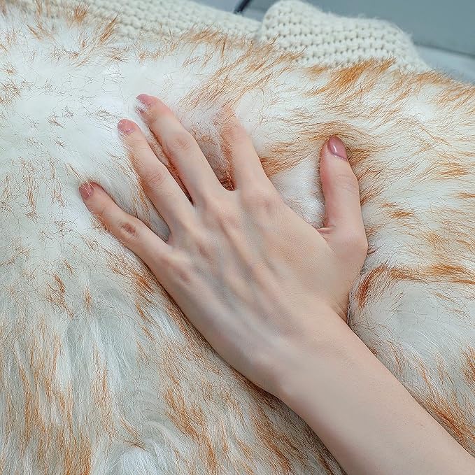 Faux Fur Rug Sheepskin Shag Fluffy Fuzzy 5x7 ft Rugs for Bedroom Bedside Bed Floor Living Room Plush Rectangle High-Density Cushion Carpet Super Sofa Cover White and Yellow