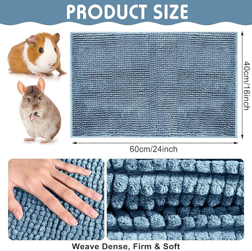 Amylove 4 Pcs Guinea Pig Cage Liner Guinea Pig Bedding Dog Door Mat for Muddy Pet Paws Washable Chenille Pee Pads Small Animal Sleeping Bed for Bunny Hamster(16 x 24 Inch,Rectangular,Blue)