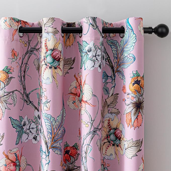 MYSKY HOME Pink Floral Blackout Curtains 84 inches Long for Living Room Bedroom Thermal Insulated Light Blocking Drapes Spring French Country Coquette Flower Window Panels Girls Room, 2 Pcs, 52" Wide