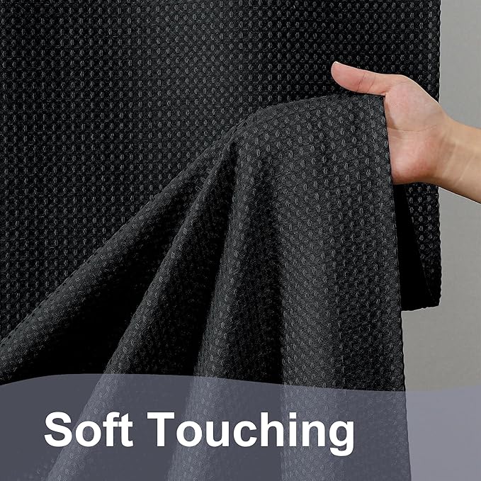 OWENIE Black Shower Curtain 84 Inches Extra Long, Waffle Weave Heavy Fabric Shower Curtain for Bathroom, Waterproof Soft Hotel Spa Luxury Elegant Bath Curtains, Machine Washable, Black, 72x84 Inch