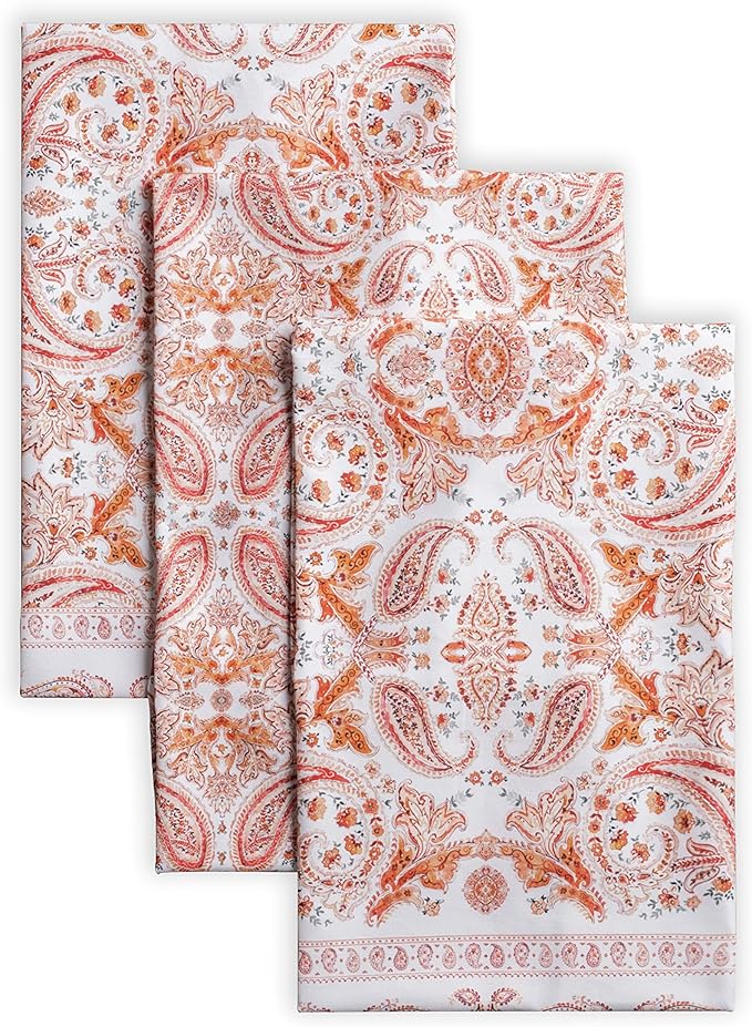 Maison d' Hermine Kitchen Towels Set of 3 100% Cotton 20" x 27.5" Reusable Cloth Tea Dish Towels Absorbent with Hanging Loop for Kitchen Dining Thanksgiving Christmas Decorations (Orient)