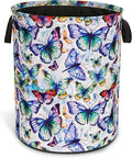 Colorful Butterfly Laundry Basket Funny Foldable Waterproof Oxford Cloth Tote Bag Laundry Hamper Round Large Clothes Storage Bucket Toy Organizer For Bathroom/Laundry Storage/Bedroom 18.9x16.5 Inch