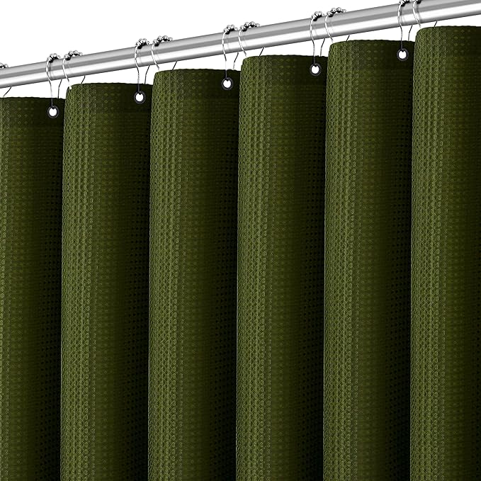 PANGSINNE Army Green Shower Curtain 72 x 96 Inches, Extra Long Jungle Shower Curtain with Waffle Weave Fabric Heavy Duty Hotel Quality for Bathroom