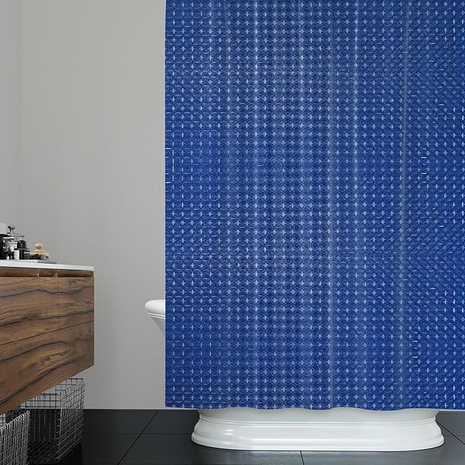 ggaimwf 48x72 Inch Solid Color Shower Curtain for Bathroom Waffle Bath Water Resistant Fabric Curtains Indigo Dye Modern Thick Shower Stall Curtain with Metal Hooks