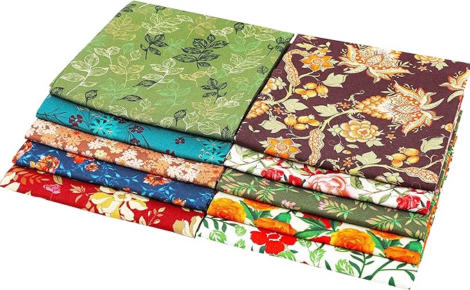 Craftido -25 Options- 100% Cotton Quilting Fabric Bundles 10pcs Fat Quarters 18”x21”-Medium Weight 5.2 oz- Soft Cotton for Quilting, Sewing Project, Patchwork, DIY Crafts - Retro Style
